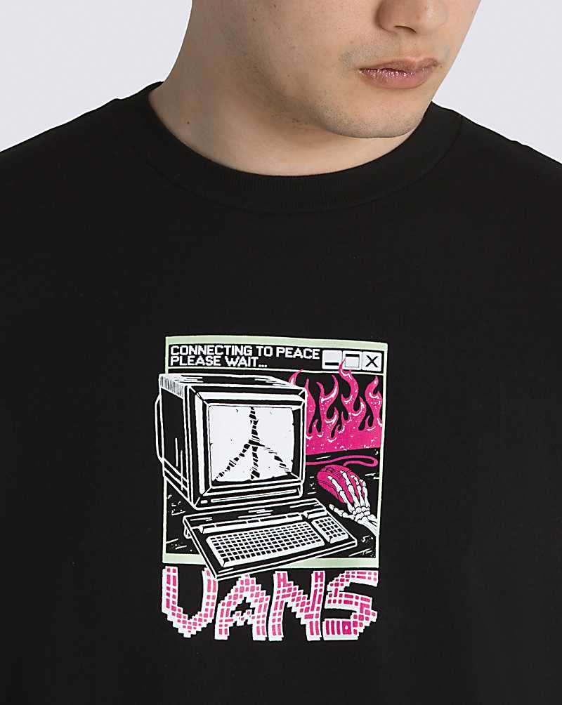 Men's Vans Throwback Peace Machine T-Shirt Black | USA AFU-295748