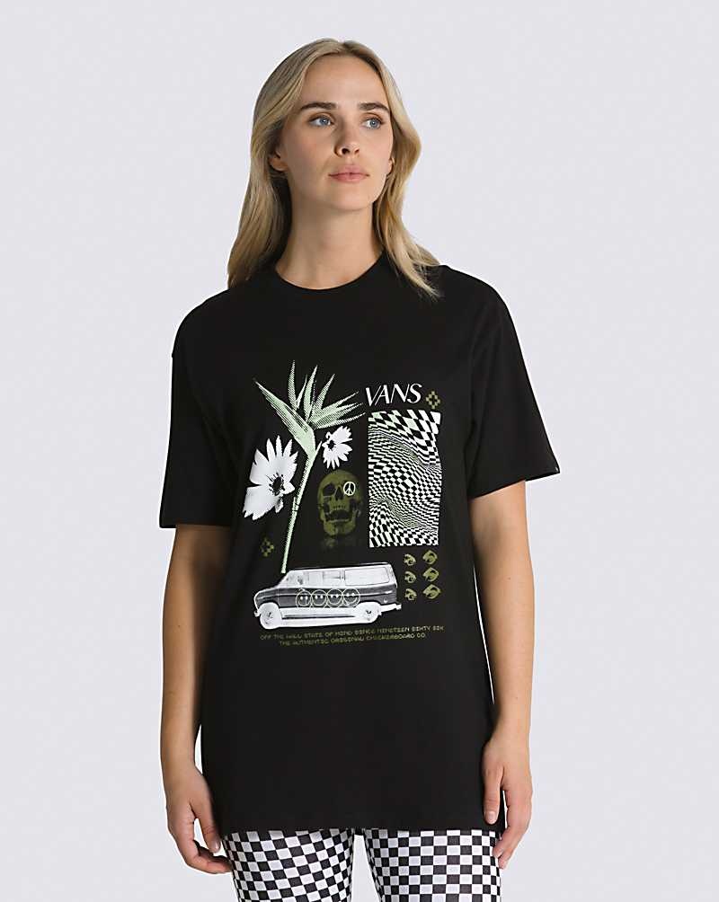 Men's Vans Warped Vacation T-Shirt Black | USA SEF-860295