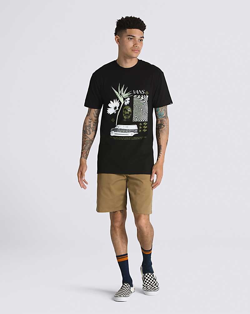 Men's Vans Warped Vacation T-Shirt Black | USA SEF-860295