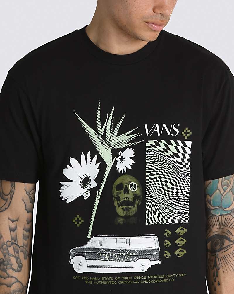 Men's Vans Warped Vacation T-Shirt Black | USA SEF-860295