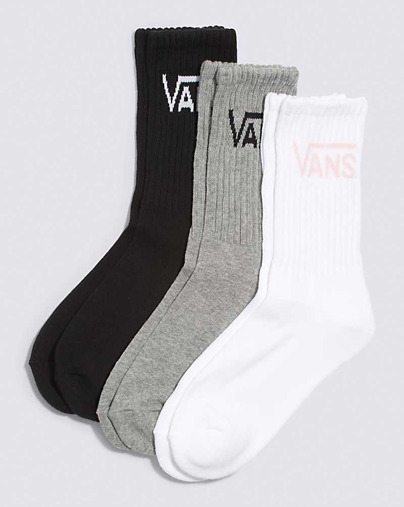 Women\'s Vans Classic Crew 3-Pack Sock White Black Grey | USA GYS-537691