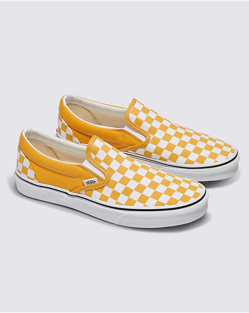 Women's Vans Classic Slip-On Checkerboard Shoes Yellow | USA GBH-840593