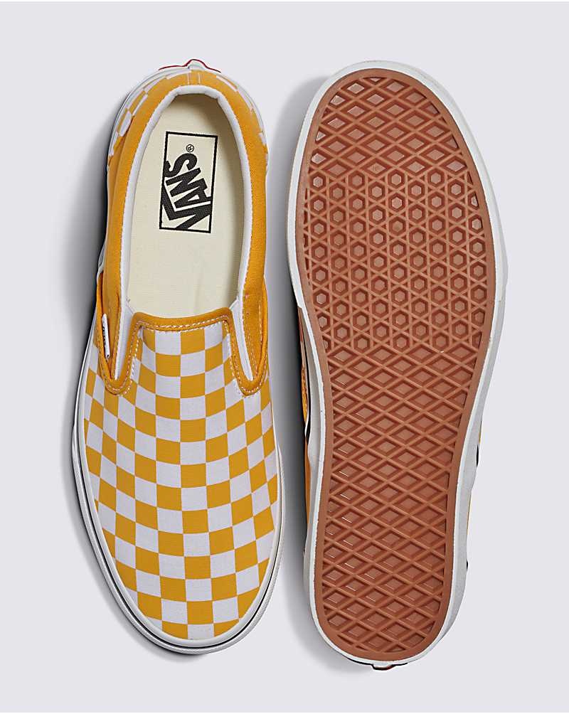 Women's Vans Classic Slip-On Checkerboard Shoes Yellow | USA GBH-840593