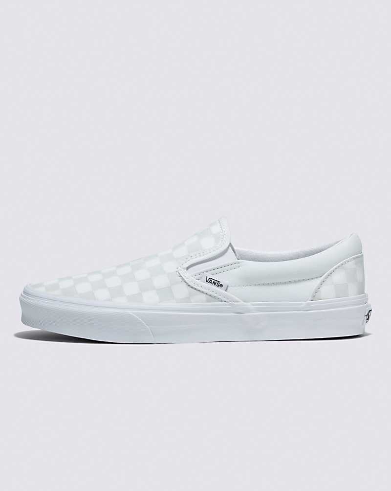 Women\'s Vans Classic Slip-On Checkerboard Shoes White | USA OBK-514937