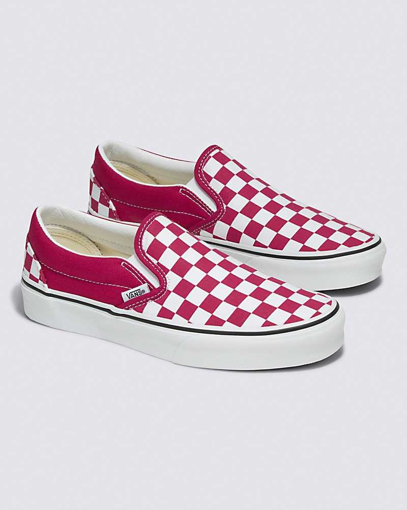 Women's Vans Classic Slip-On Checkerboard Shoes Red | USA HJW-605248