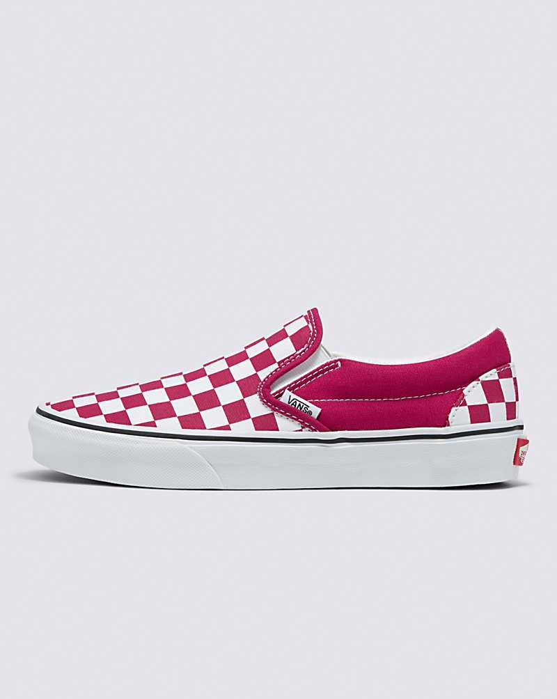 Women\'s Vans Classic Slip-On Checkerboard Shoes Red | USA HJW-605248