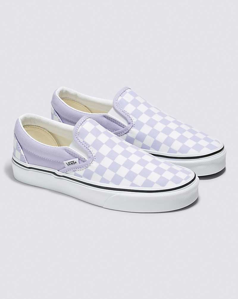 Women's Vans Classic Slip-On Checkerboard Shoes Purple | USA URF-021897