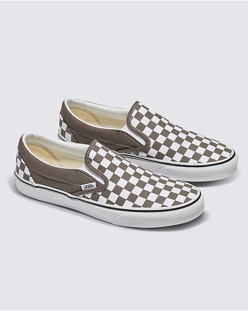 Women's Vans Classic Slip-On Checkerboard Shoes Khaki | USA VGX-589316