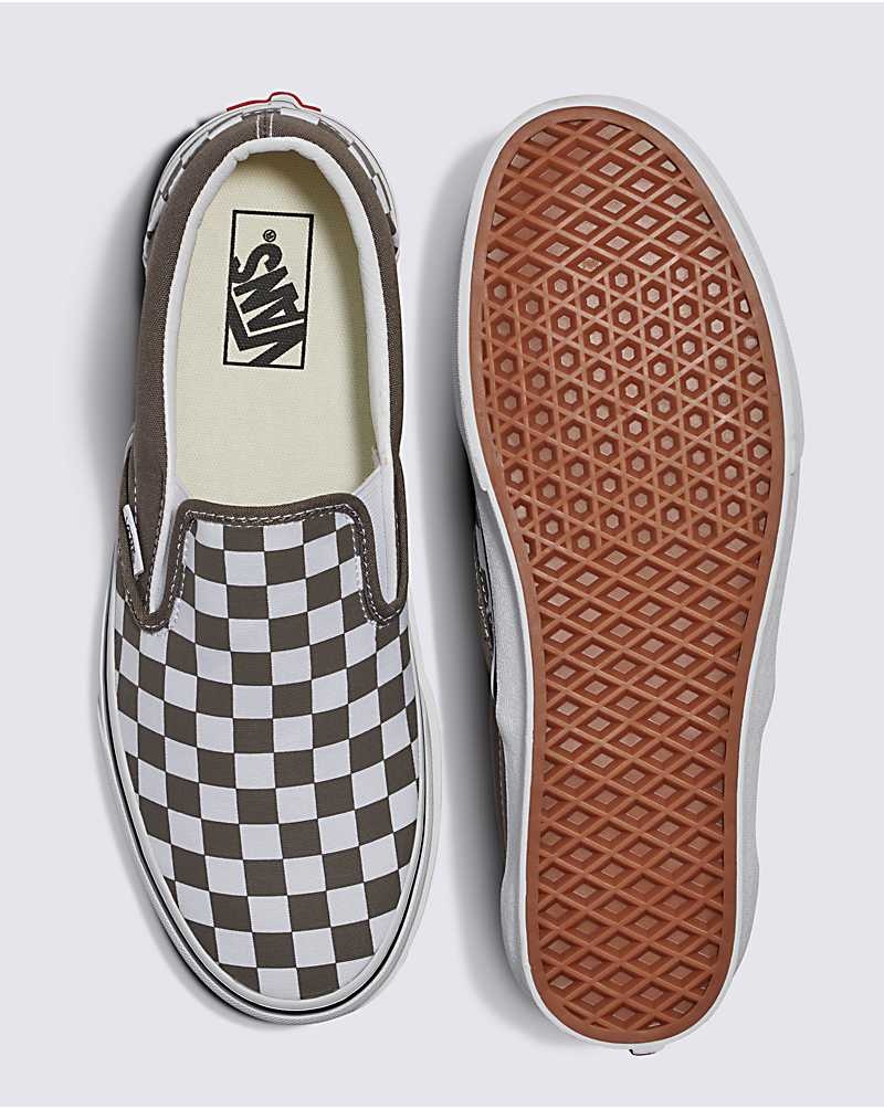 Women's Vans Classic Slip-On Checkerboard Shoes Khaki | USA VGX-589316