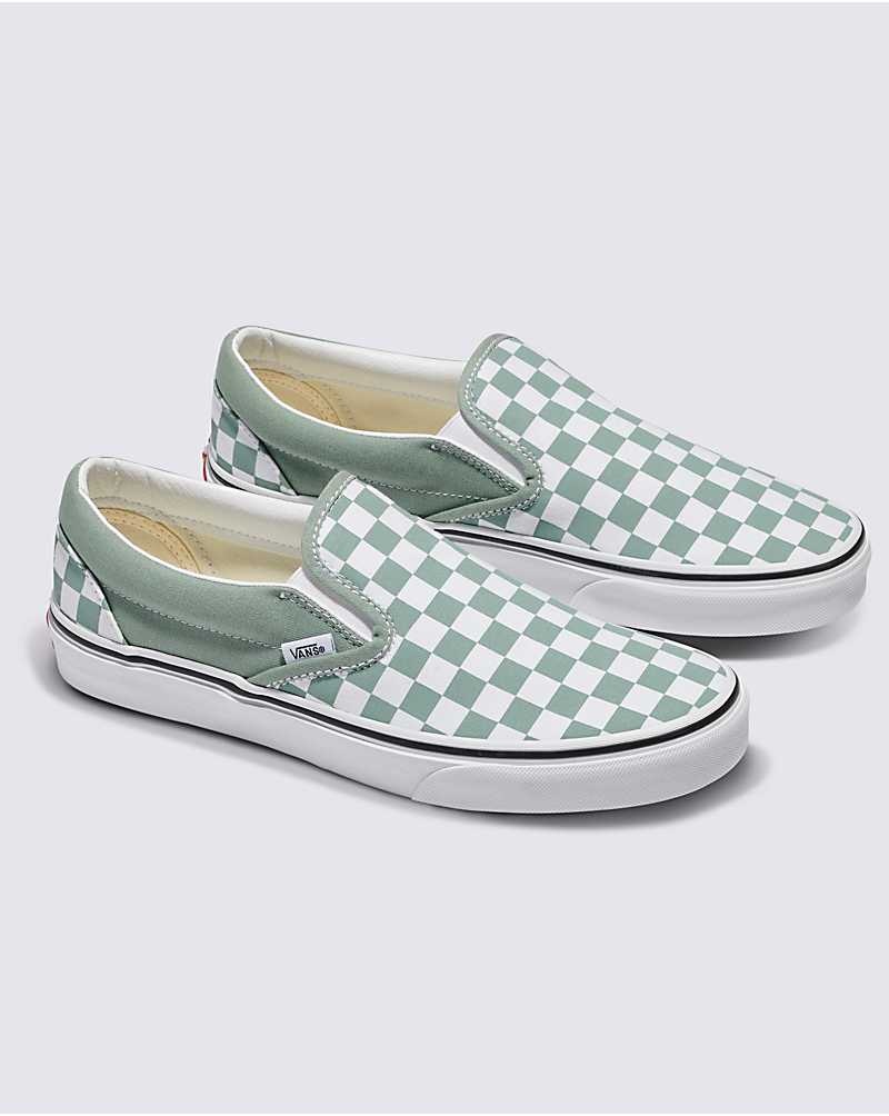 Women's Vans Classic Slip-On Checkerboard Shoes Green | USA BJU-796584