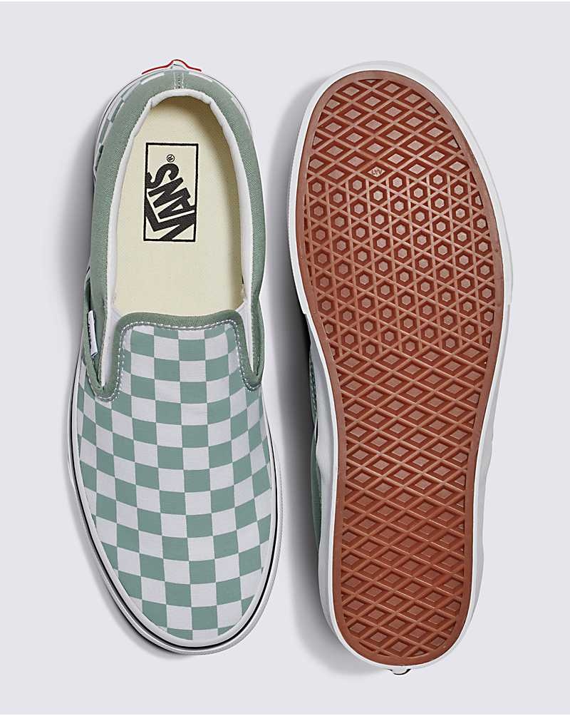 Women's Vans Classic Slip-On Checkerboard Shoes Green | USA BJU-796584