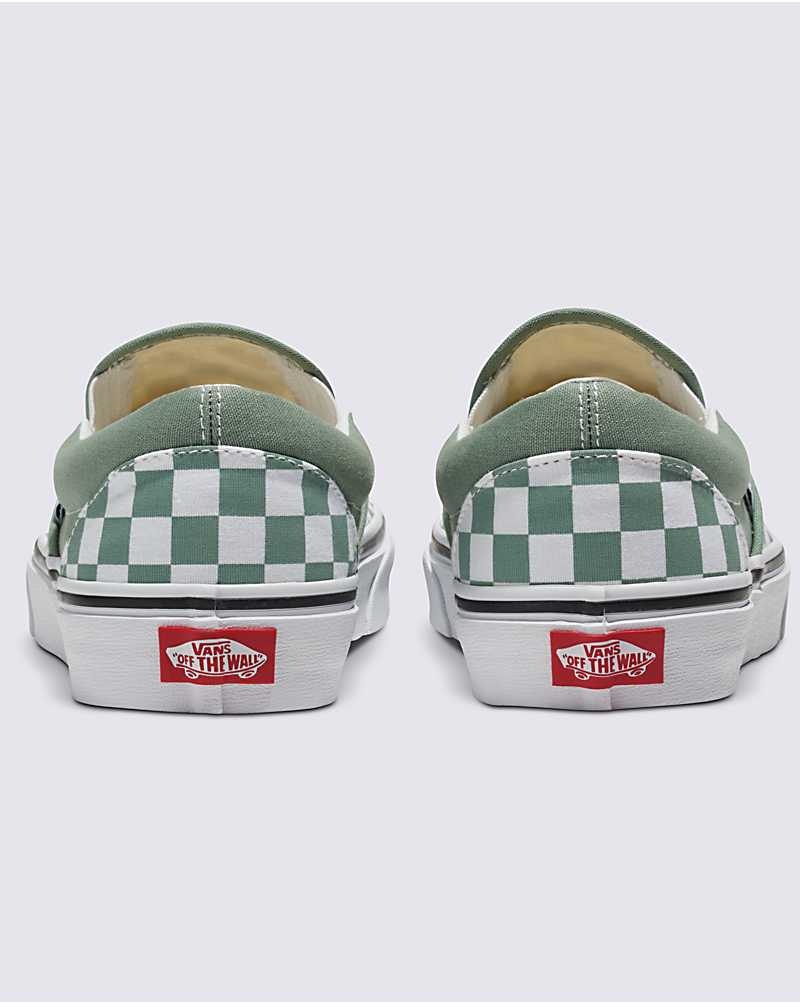 Women's Vans Classic Slip-On Checkerboard Shoes Green | USA BJU-796584