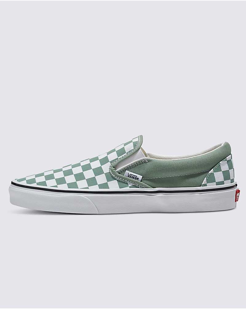 Women\'s Vans Classic Slip-On Checkerboard Shoes Green | USA BJU-796584