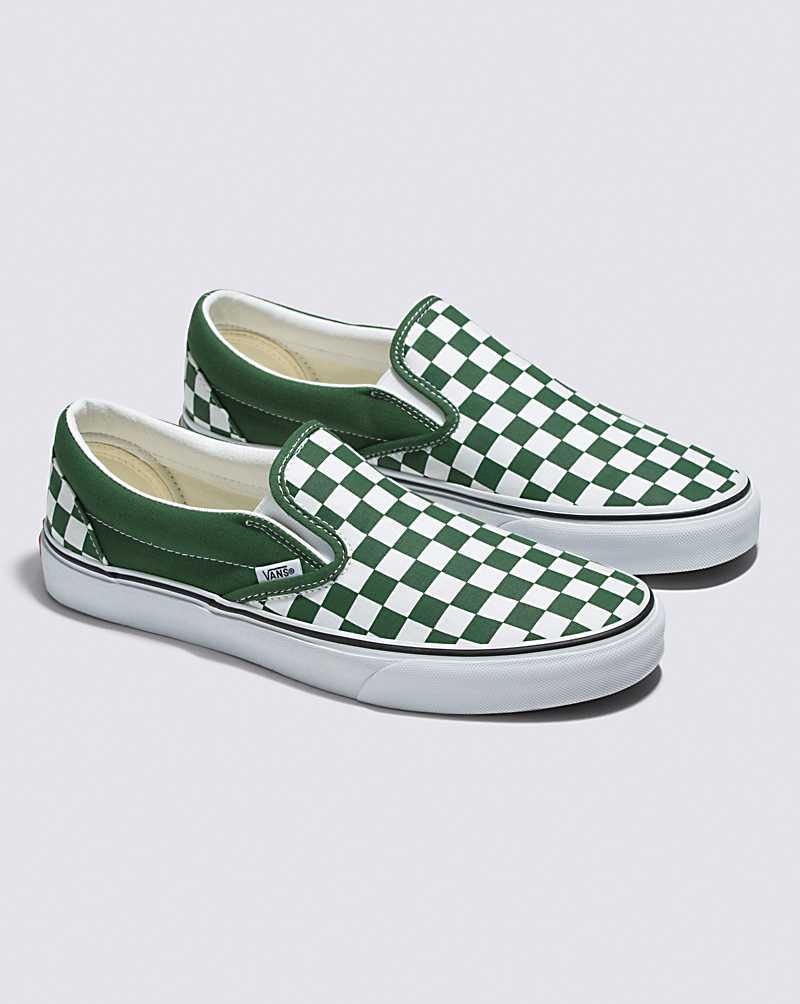 Women's Vans Classic Slip-On Checkerboard Shoes Green | USA RJC-792634