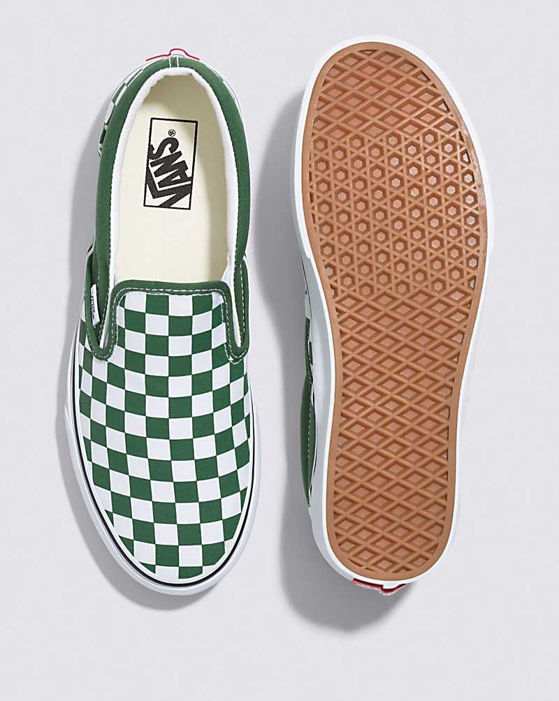 Women's Vans Classic Slip-On Checkerboard Shoes Green | USA RJC-792634