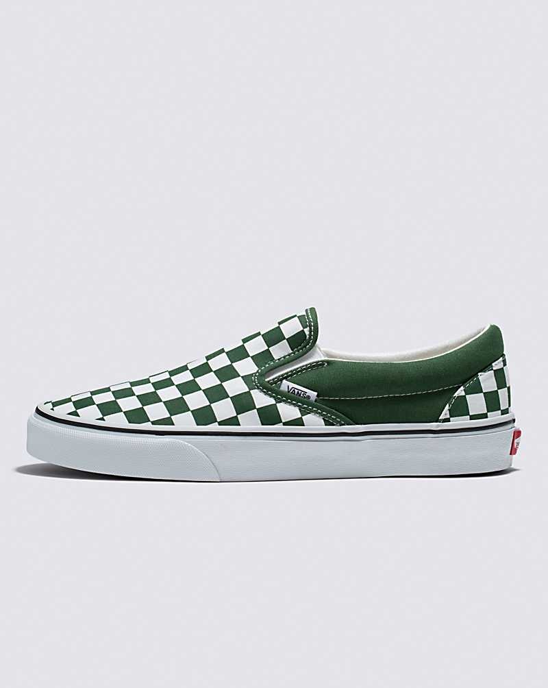 Women\'s Vans Classic Slip-On Checkerboard Shoes Green | USA RJC-792634