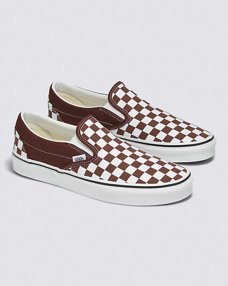 Women's Vans Classic Slip-On Checkerboard Shoes Chocolate | USA MBX-579236