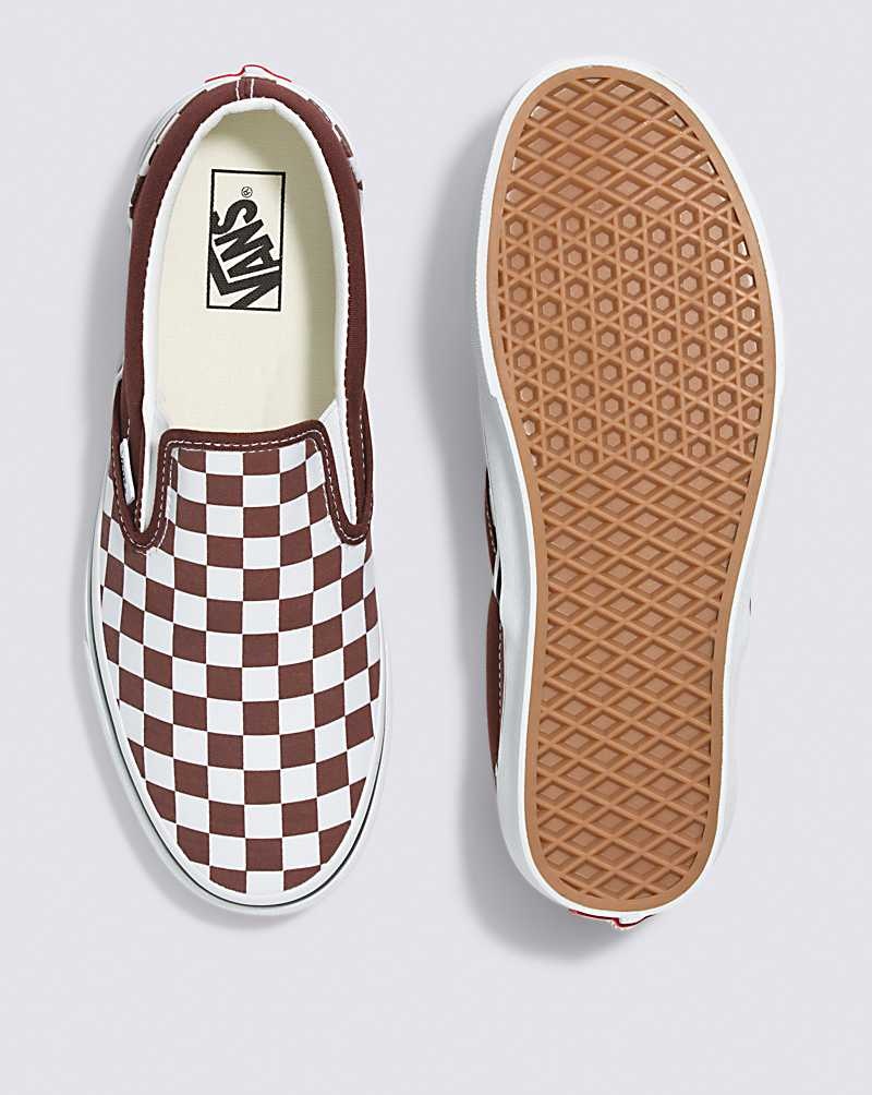 Women's Vans Classic Slip-On Checkerboard Shoes Chocolate | USA MBX-579236