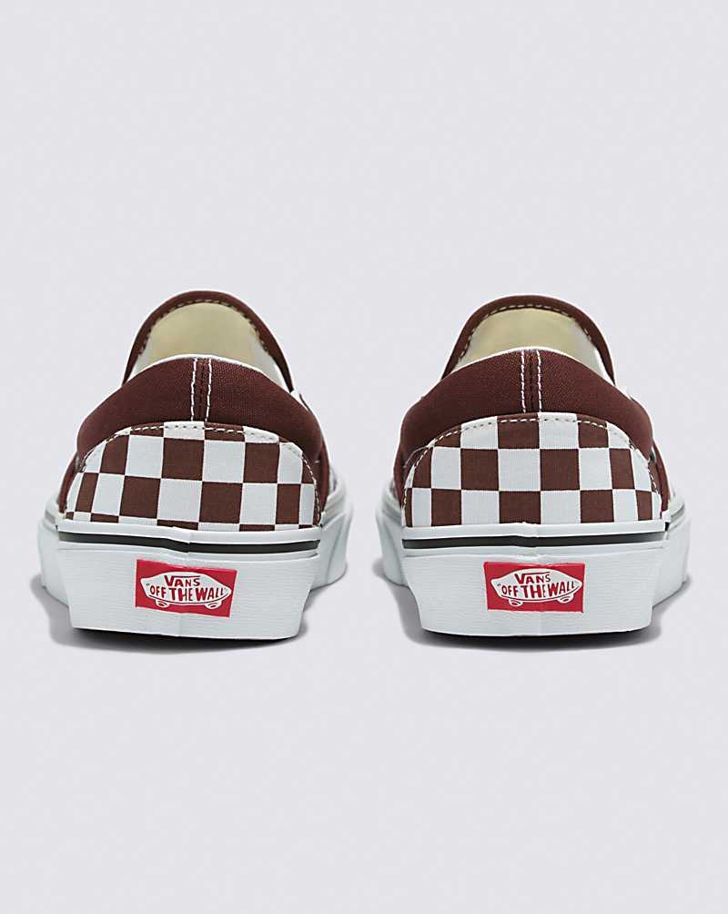 Women's Vans Classic Slip-On Checkerboard Shoes Chocolate | USA MBX-579236