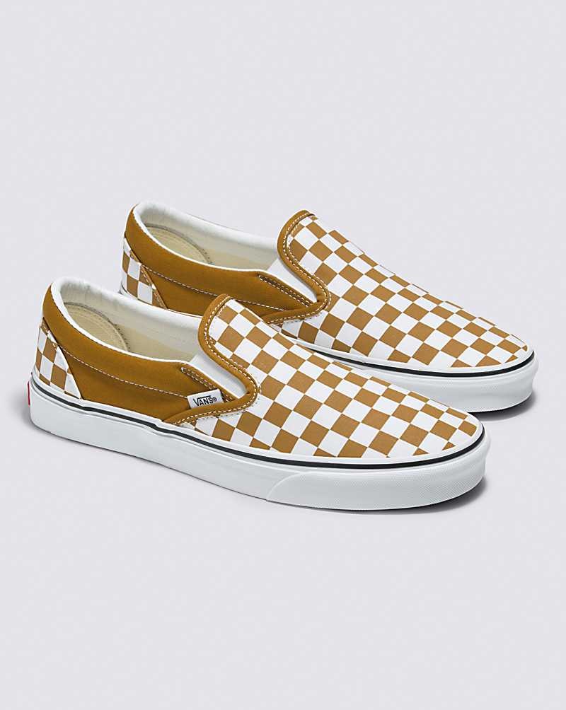 Women's Vans Classic Slip-On Checkerboard Shoes Brown | USA SUV-937458