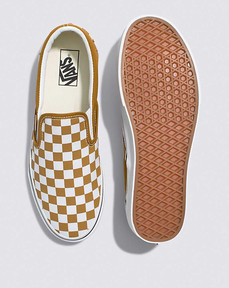 Women's Vans Classic Slip-On Checkerboard Shoes Brown | USA SUV-937458