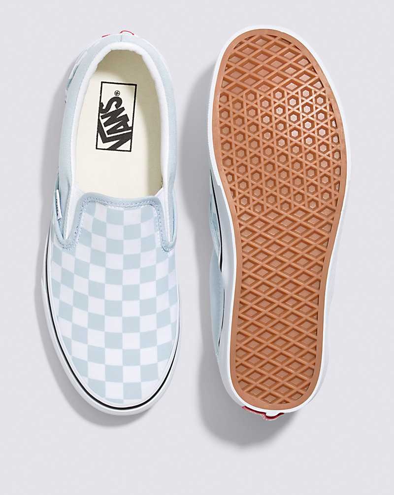 Women's Vans Classic Slip-On Checkerboard Shoes Blue White | USA TWD-362078