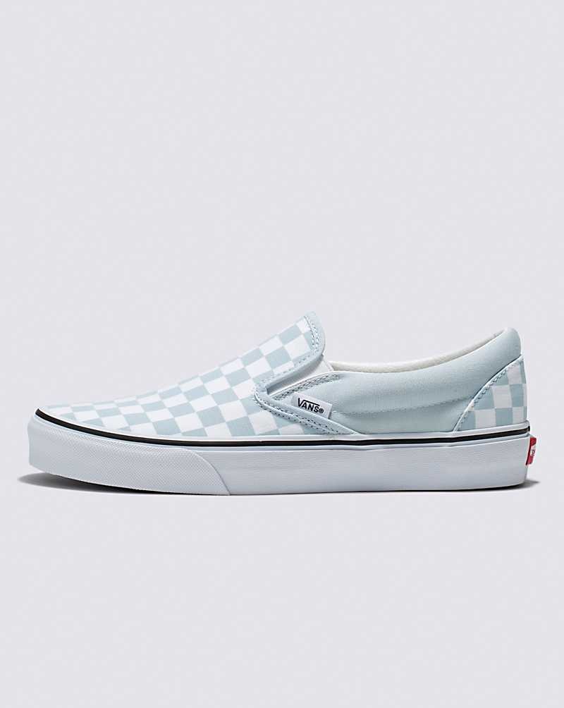 Women\'s Vans Classic Slip-On Checkerboard Shoes Blue White | USA TWD-362078