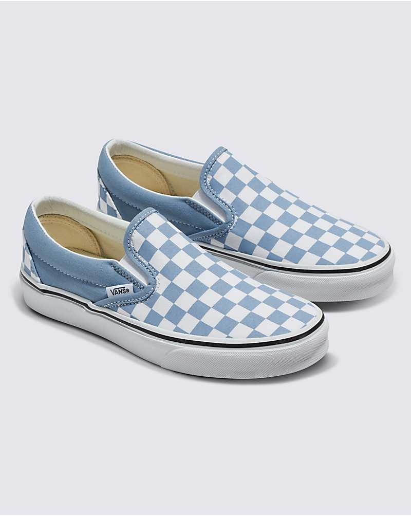 Women's Vans Classic Slip-On Checkerboard Shoes Blue | USA BYN-139780