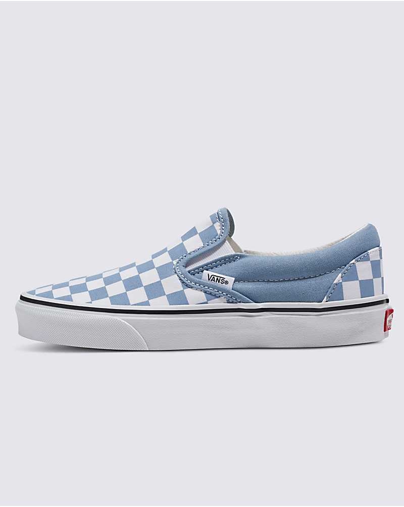 Women\'s Vans Classic Slip-On Checkerboard Shoes Blue | USA BYN-139780