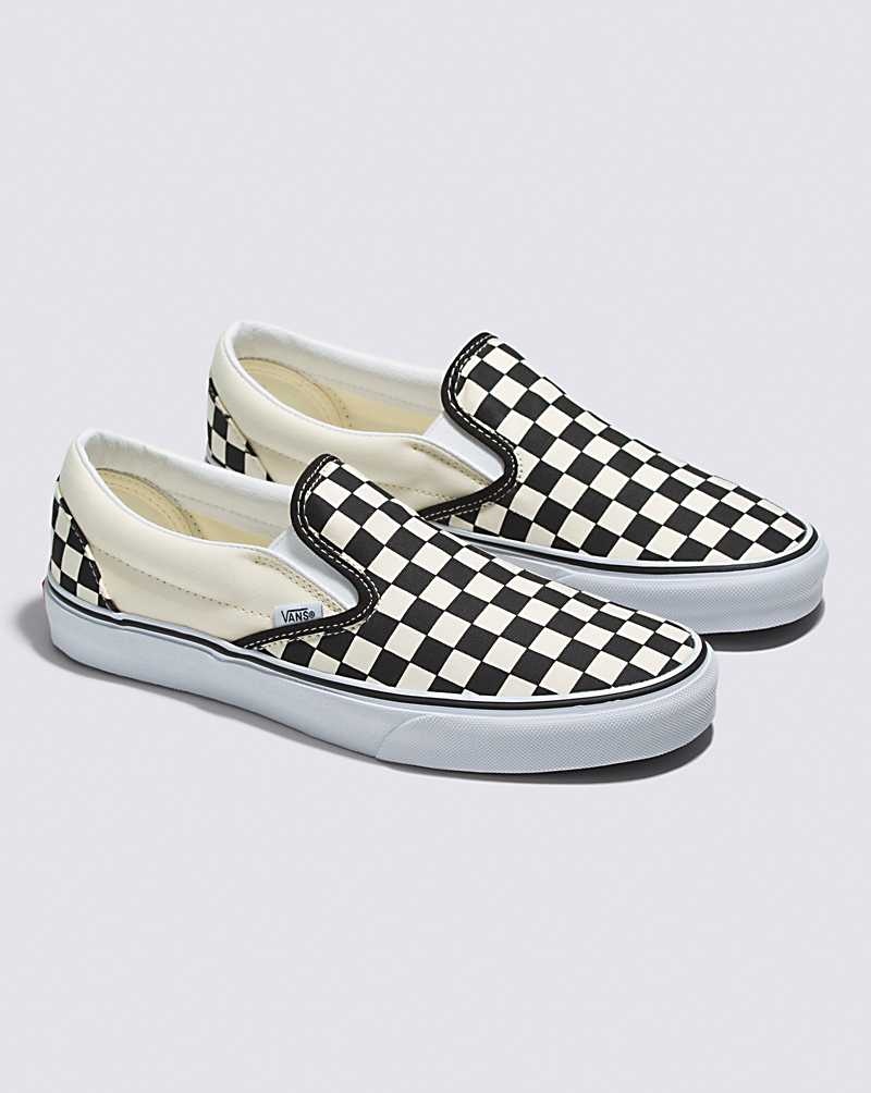 Women's Vans Classic Slip-On Checkerboard Shoes Black White | USA BIC-130267