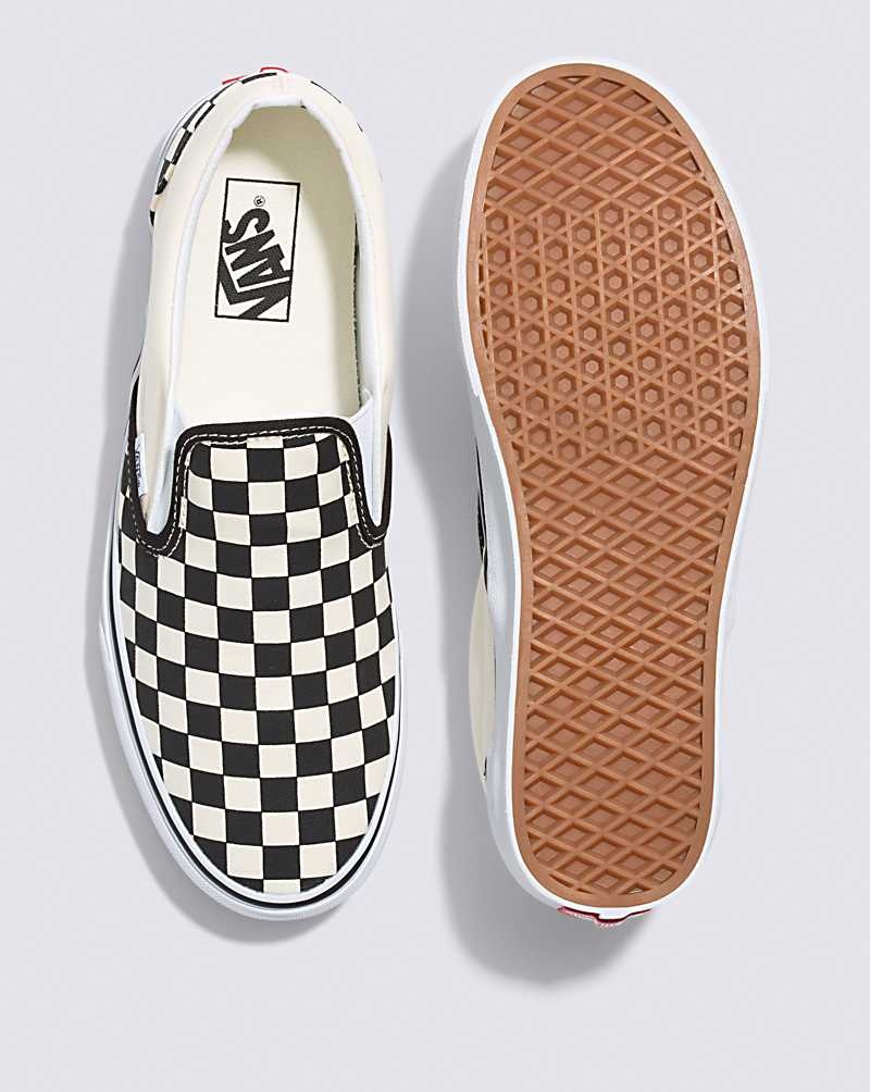 Women's Vans Classic Slip-On Checkerboard Shoes Black White | USA BIC-130267