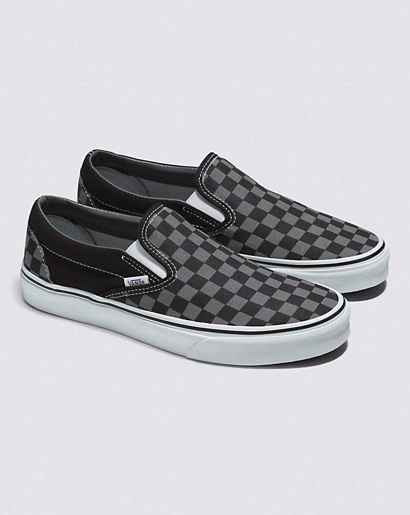 Women's Vans Classic Slip-On Checkerboard Shoes Black Grey | USA ANC-746139