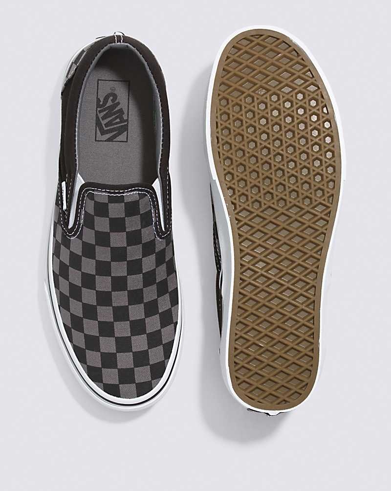 Women's Vans Classic Slip-On Checkerboard Shoes Black Grey | USA ANC-746139