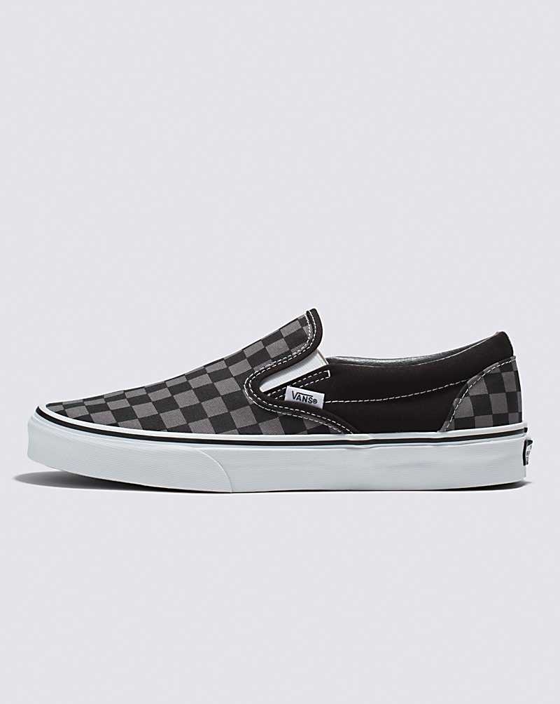 Women\'s Vans Classic Slip-On Checkerboard Shoes Black Grey | USA ANC-746139