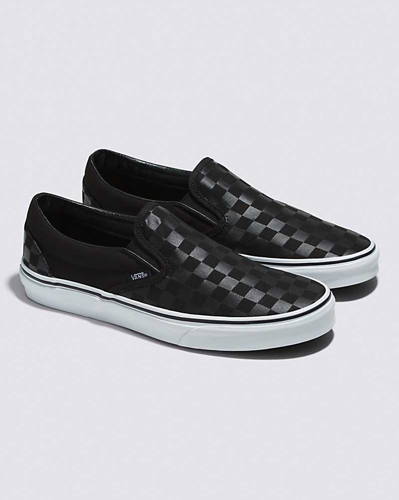 Women's Vans Classic Slip-On Checkerboard Shoes Black | USA FSE-154690