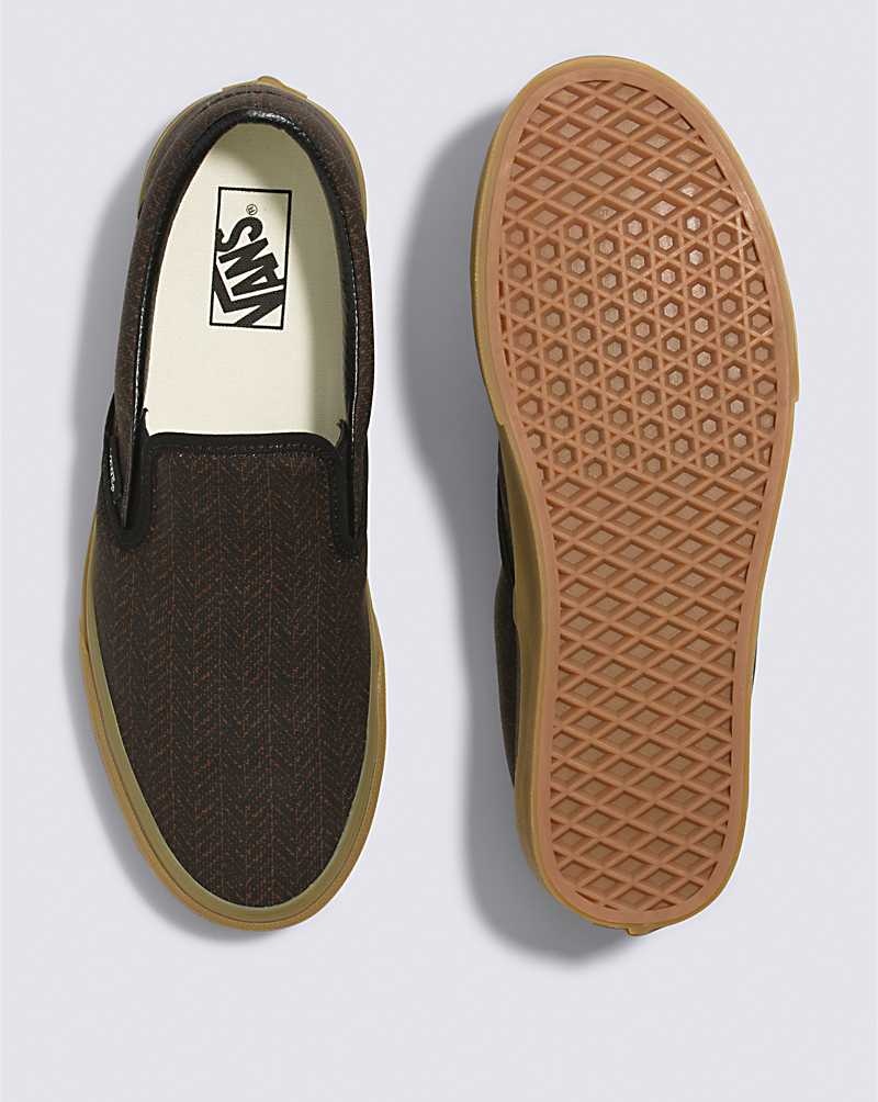 Women's Vans Classic Slip-On Herringbone Shoes Black Brown | USA HNV-187052