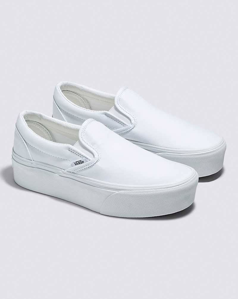 Women's Vans Classic Slip-On Stackform Shoes White | USA VSO-627139