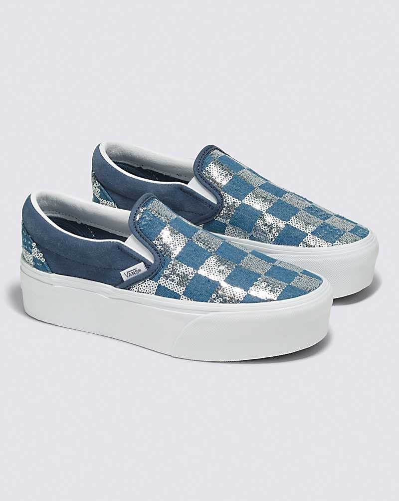 Women's Vans Classic Slip-On Stackform Shoes Indigo | USA FMQ-298516