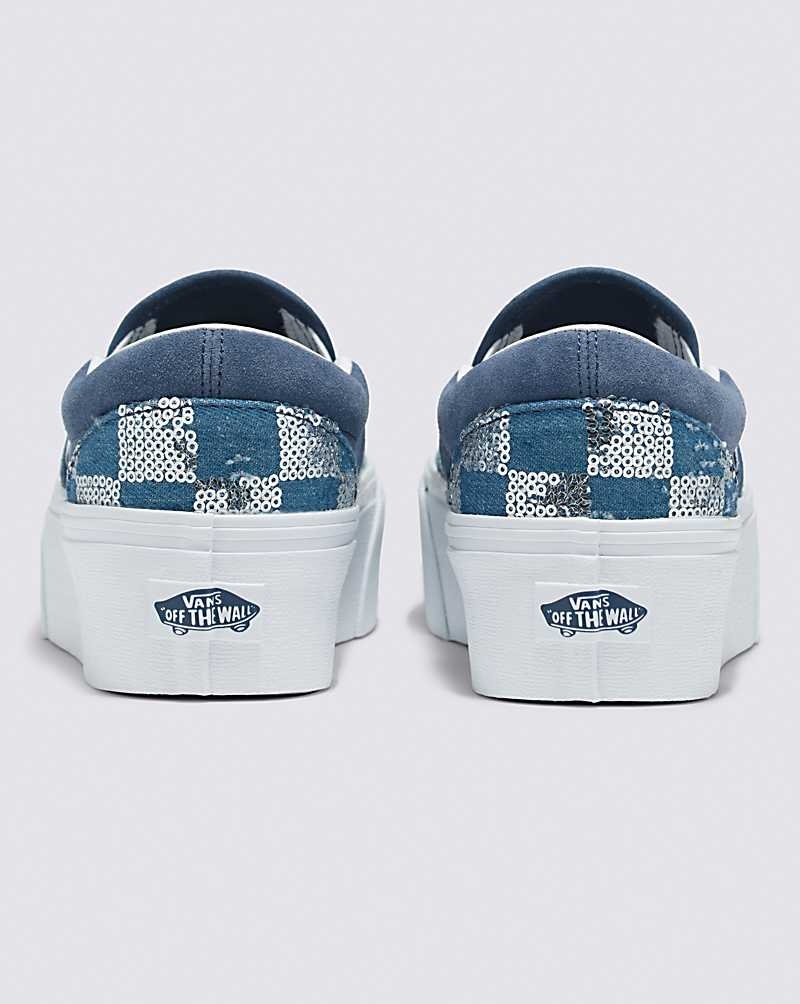 Women's Vans Classic Slip-On Stackform Shoes Indigo | USA FMQ-298516