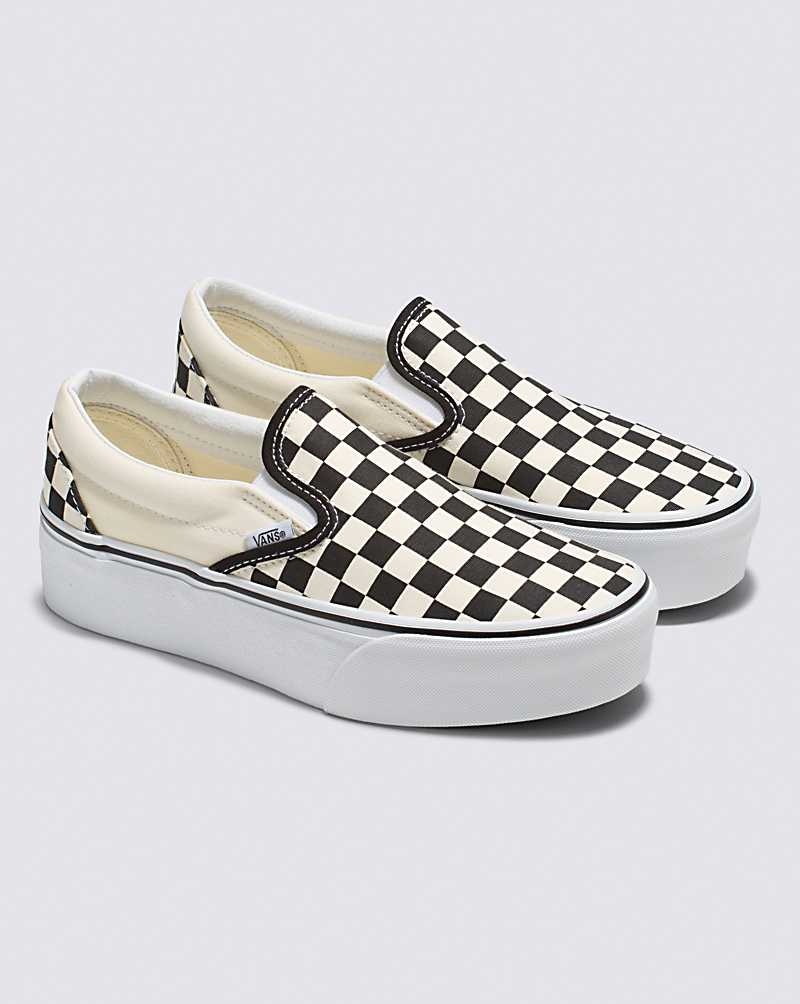 Women's Vans Classic Slip-On Stackform Shoes Black White | USA UQO-168729