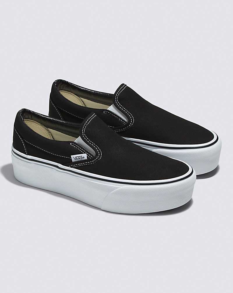 Women's Vans Classic Slip-On Stackform Shoes Black White | USA CIZ-721063