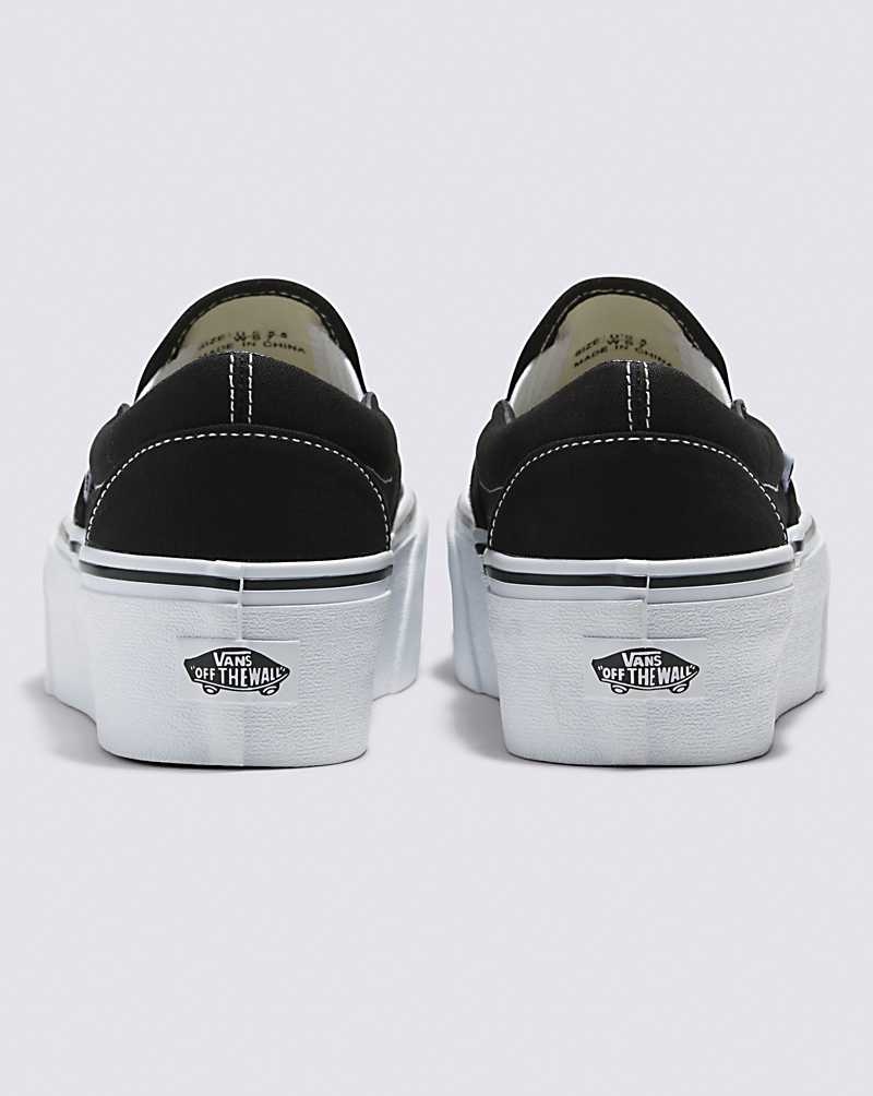 Women's Vans Classic Slip-On Stackform Shoes Black White | USA CIZ-721063