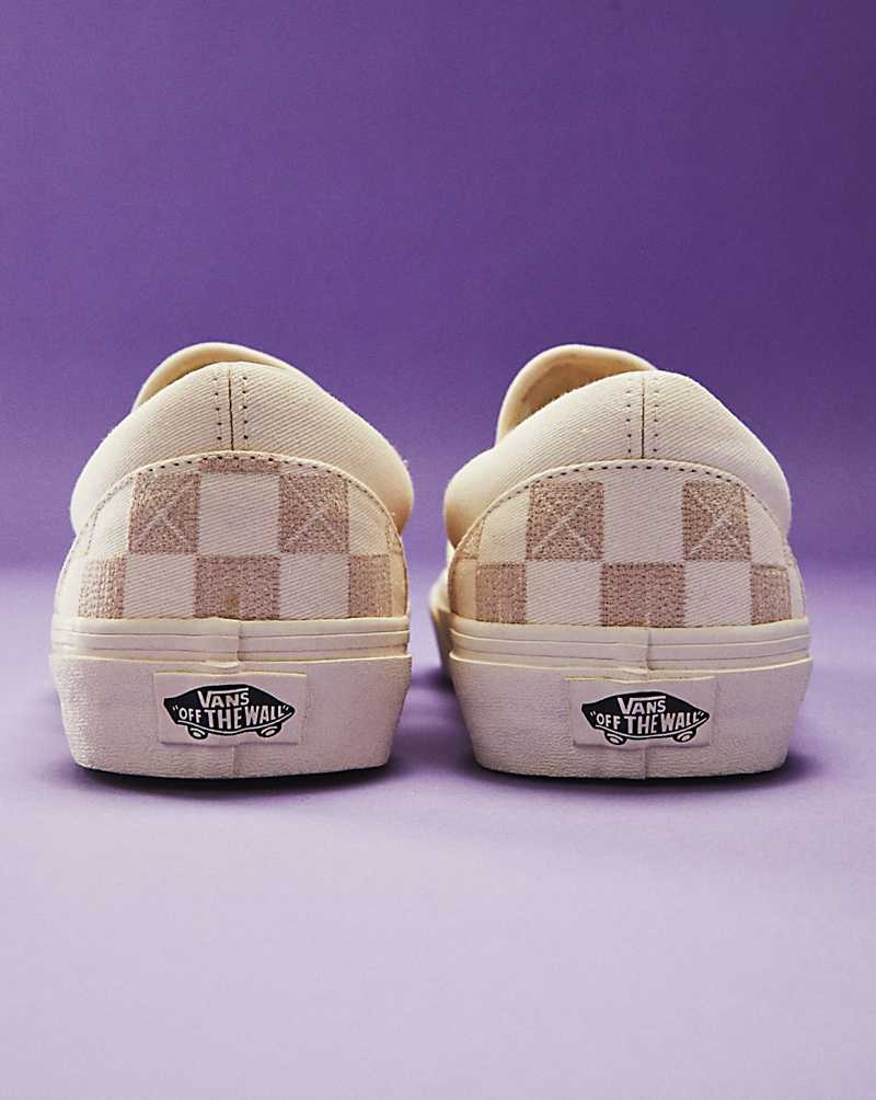 Women's Vans Classic Slip-On Stitch Checkerboard Shoes Beige | USA LKN-653184