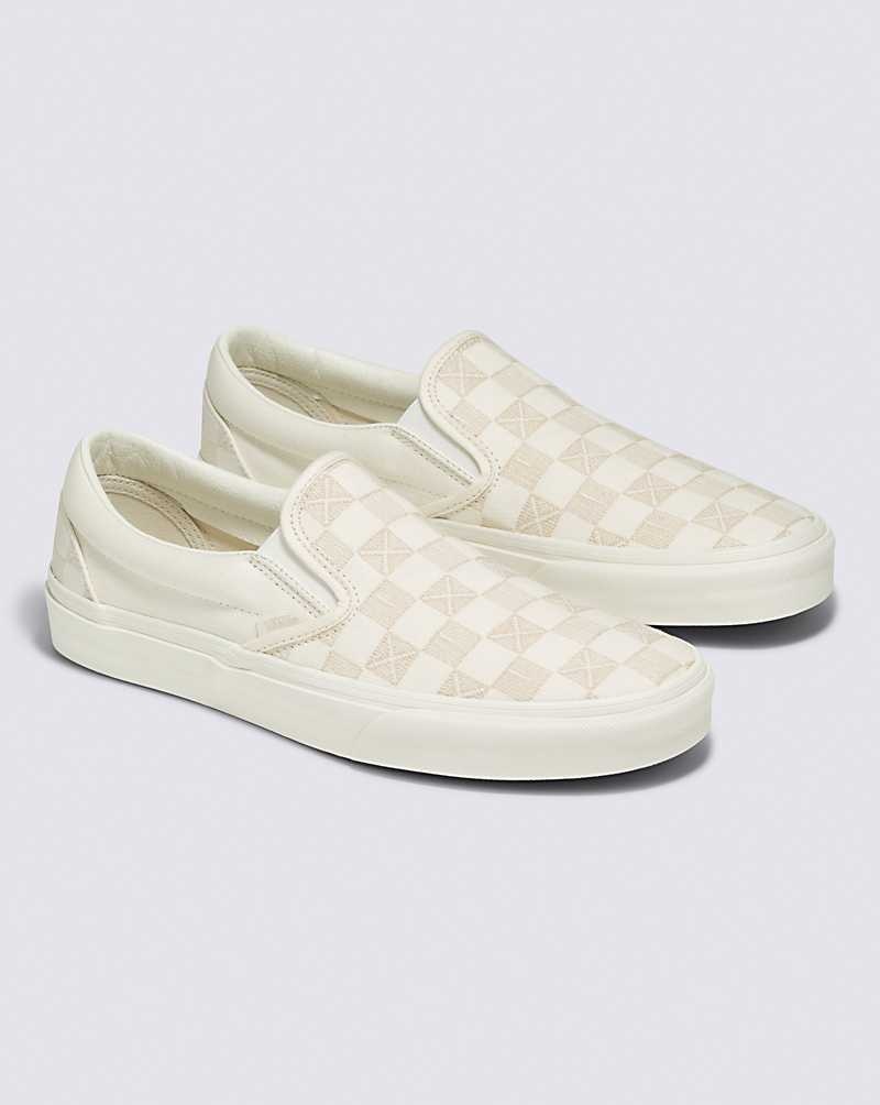 Women's Vans Classic Slip-On Stitch Checkerboard Shoes Beige | USA LKN-653184