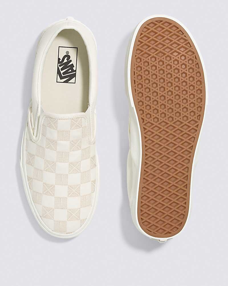 Women's Vans Classic Slip-On Stitch Checkerboard Shoes Beige | USA LKN-653184