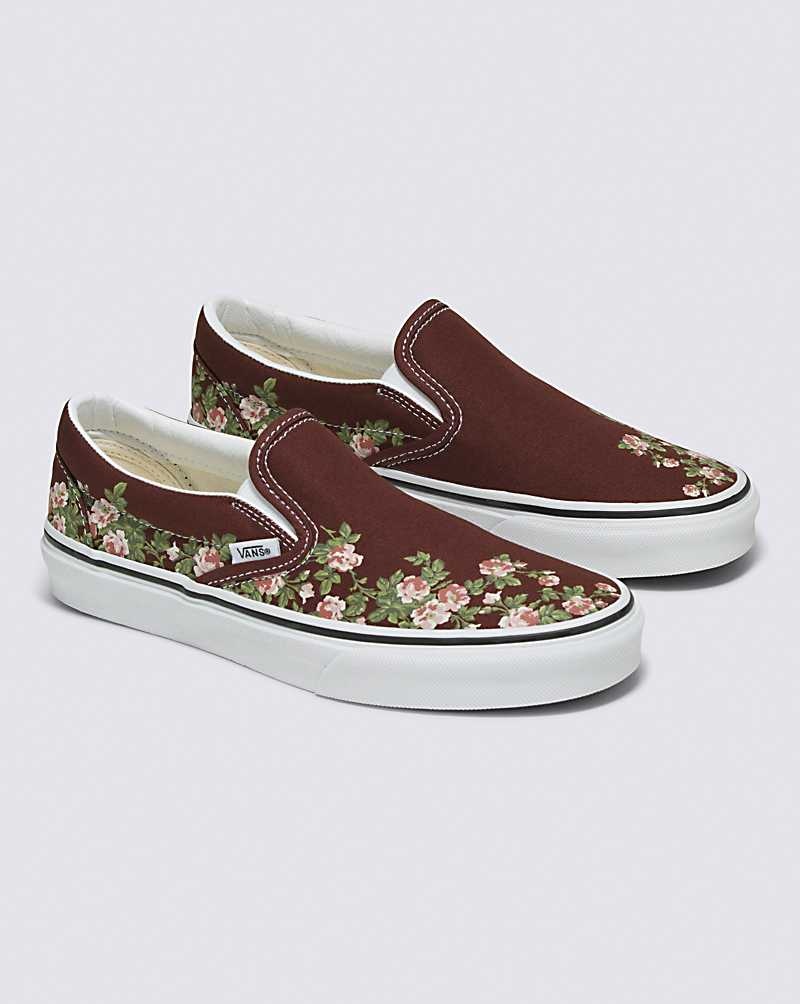 Women's Vans Classic Slip-On Wallflower Floral Shoes Chocolate | USA HFD-579234