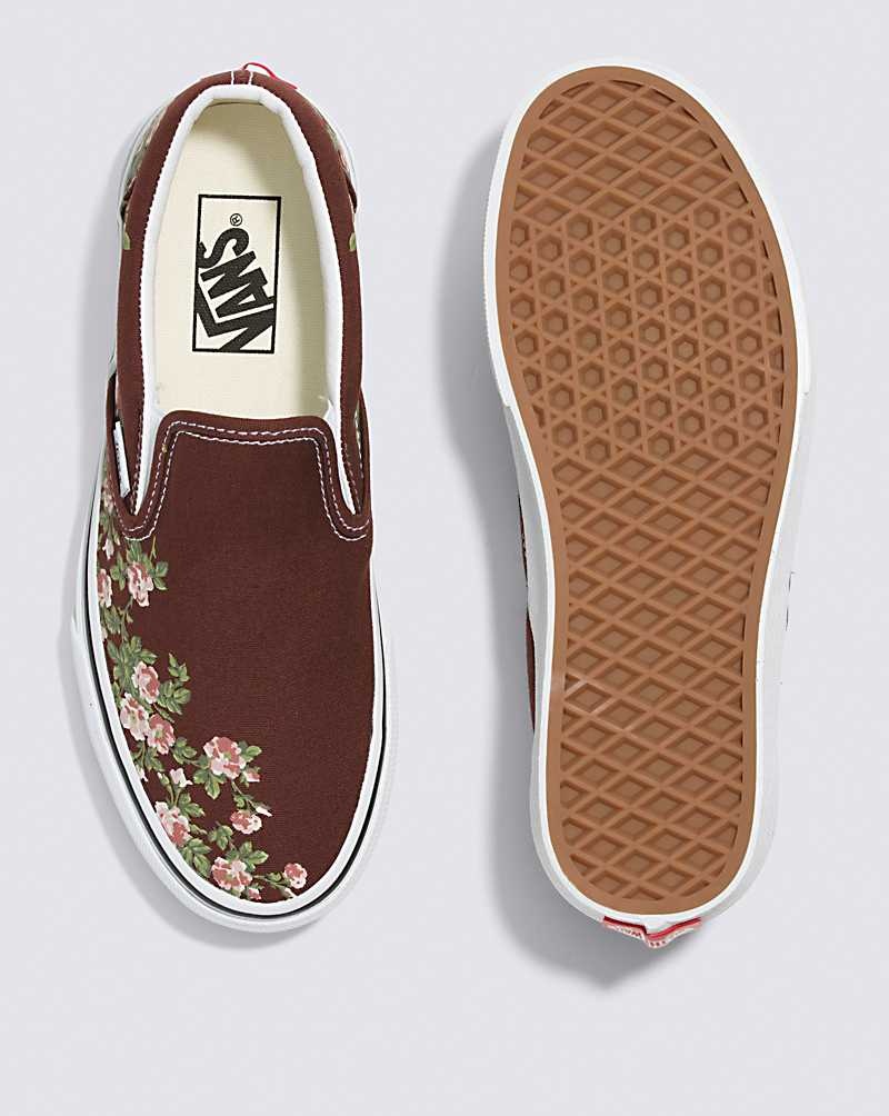 Women's Vans Classic Slip-On Wallflower Floral Shoes Chocolate | USA HFD-579234