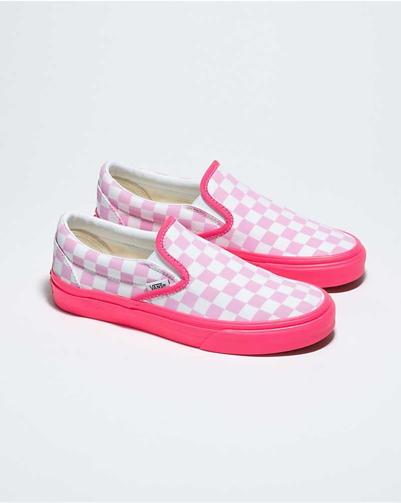 Women's Vans Customs Checkerboard Slip-On Shoes Pink White | USA OQH-695047