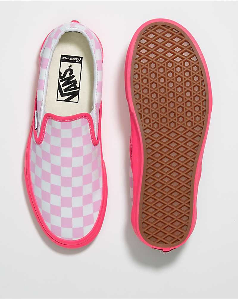 Women's Vans Customs Checkerboard Slip-On Shoes Pink White | USA OQH-695047