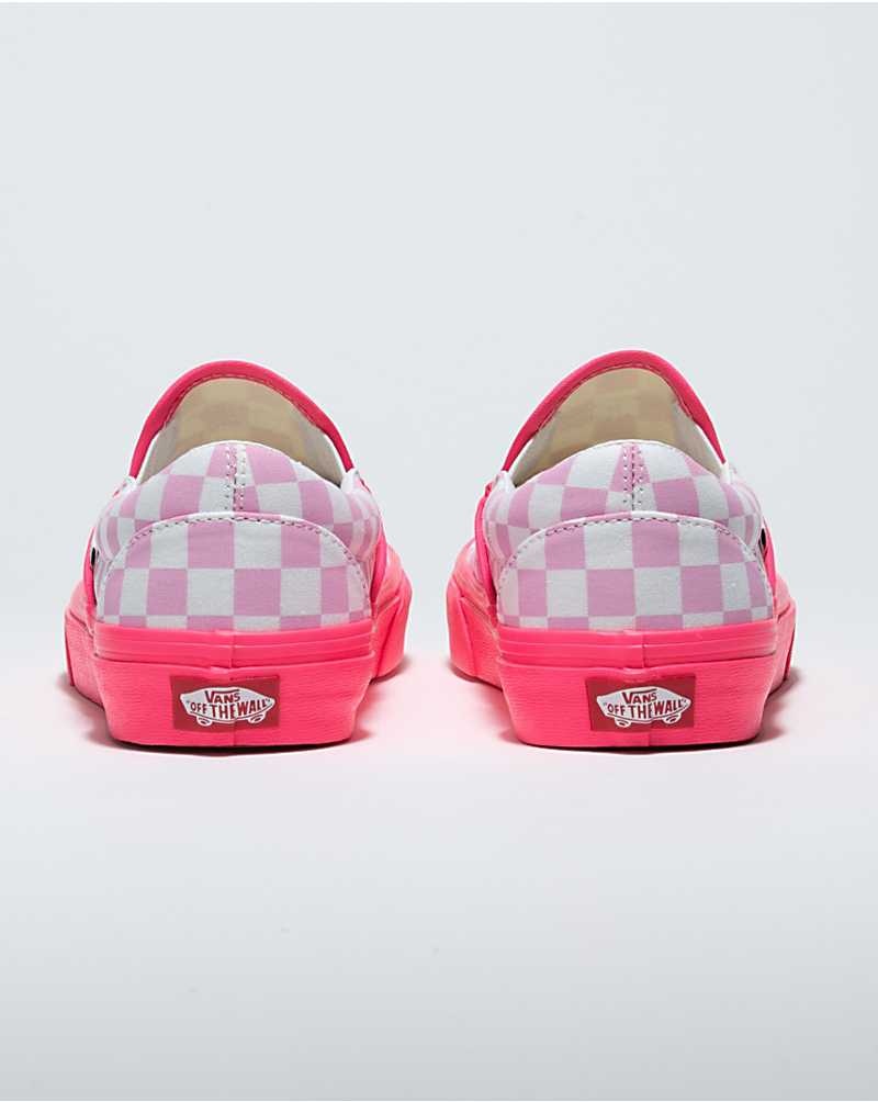 Women's Vans Customs Checkerboard Slip-On Shoes Pink White | USA OQH-695047